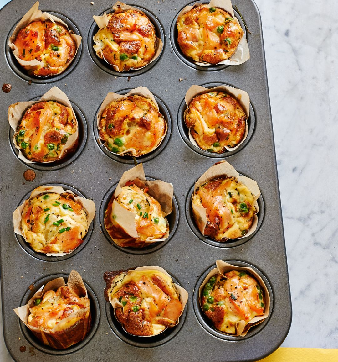 Smoked salmon, pea and Parmesan mini frittatas