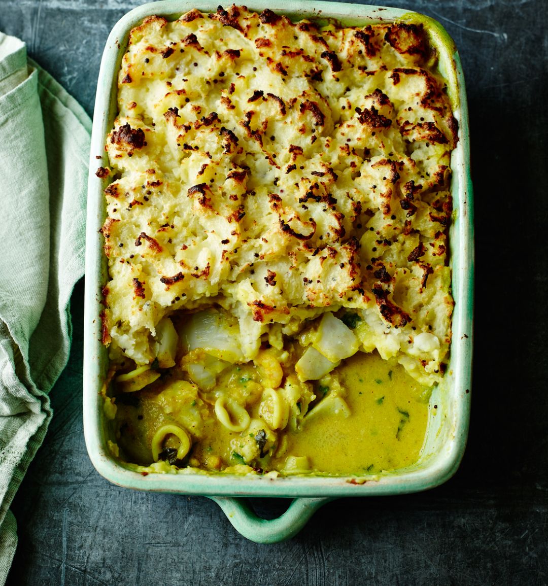 Bengali coconut fish pie with mustard-seed mash