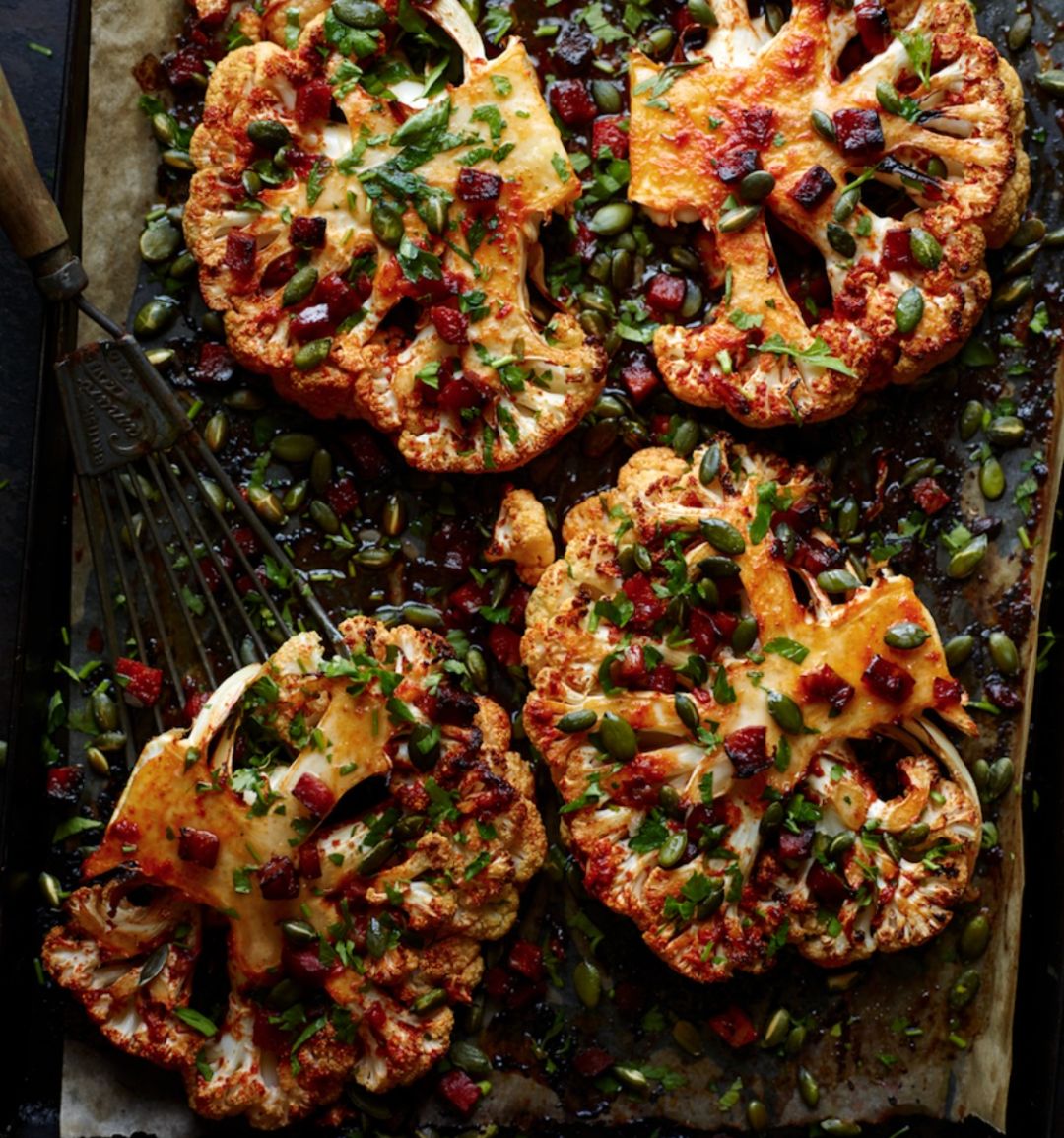Cauliflower steaks with chorizo