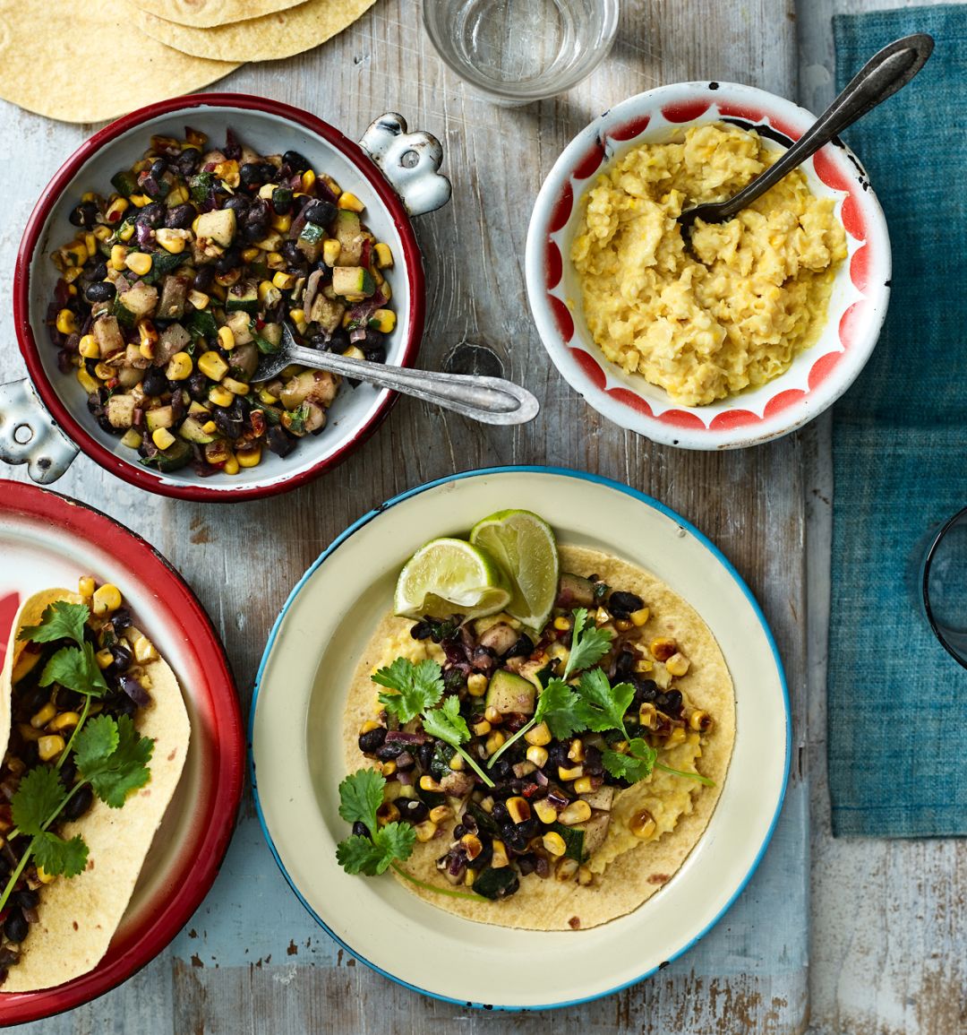 Spicy corn and bean tacos