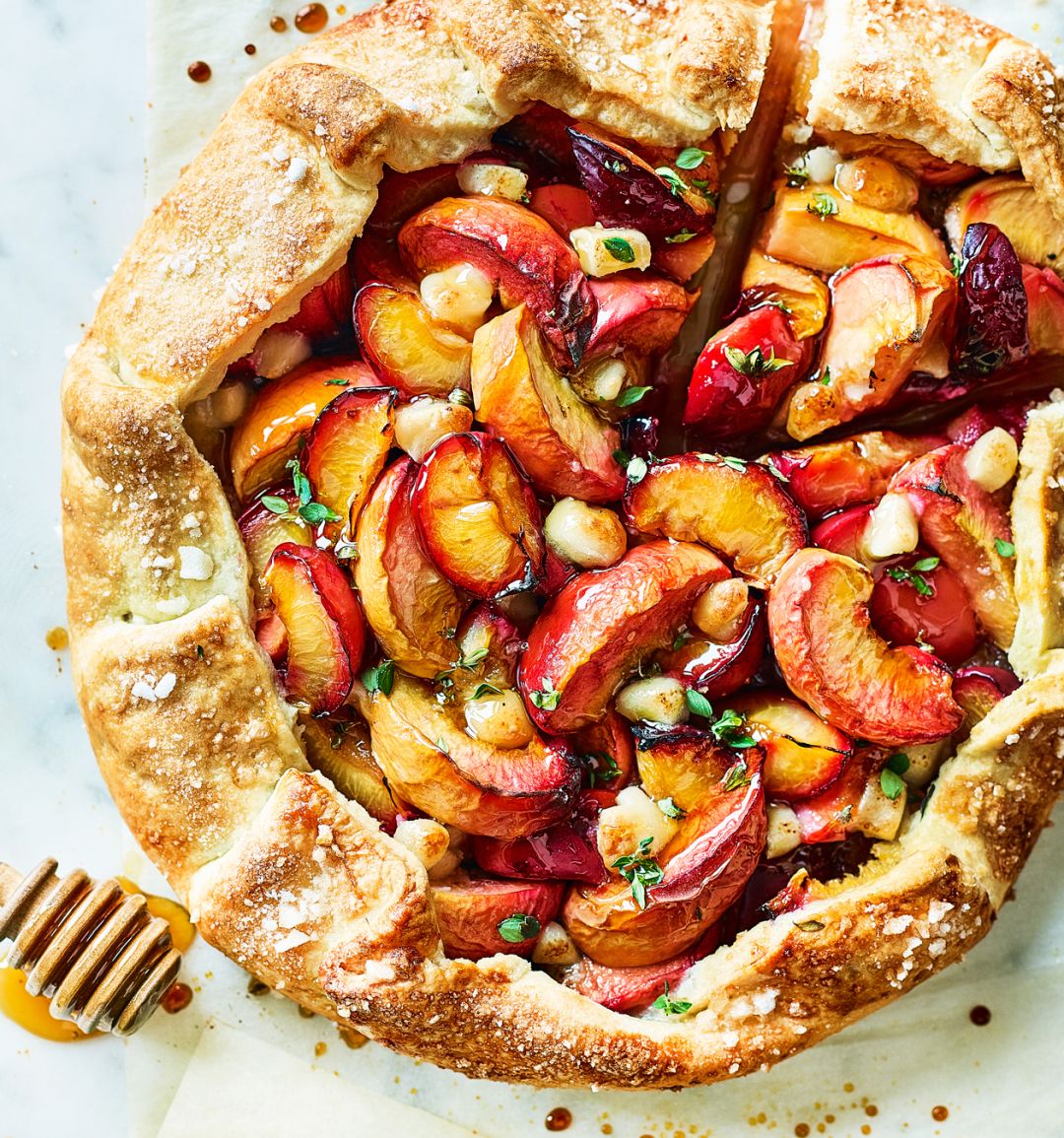 Honeyed fruit tart with marzipan