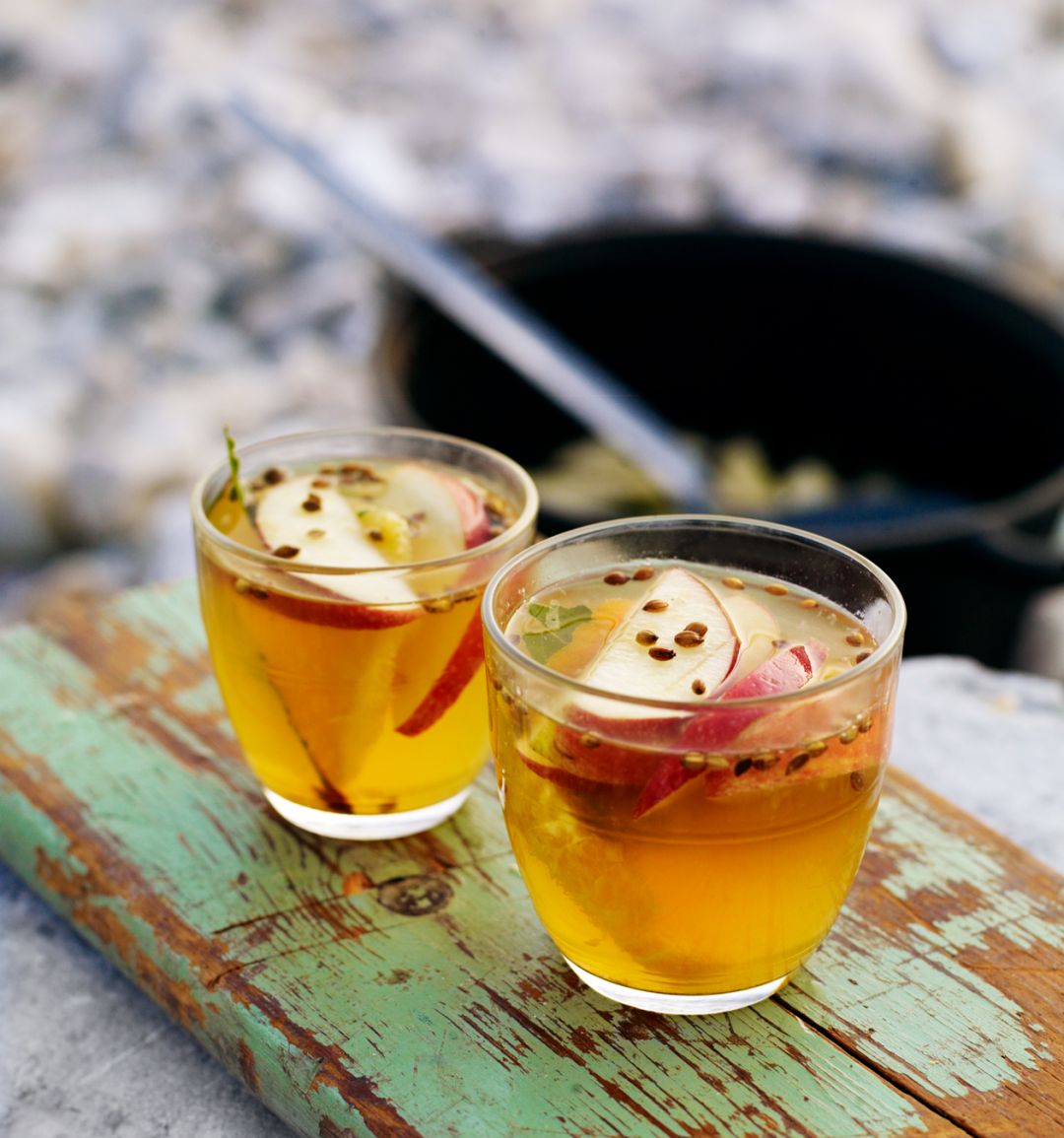Hot toddy with bay leaves and orange