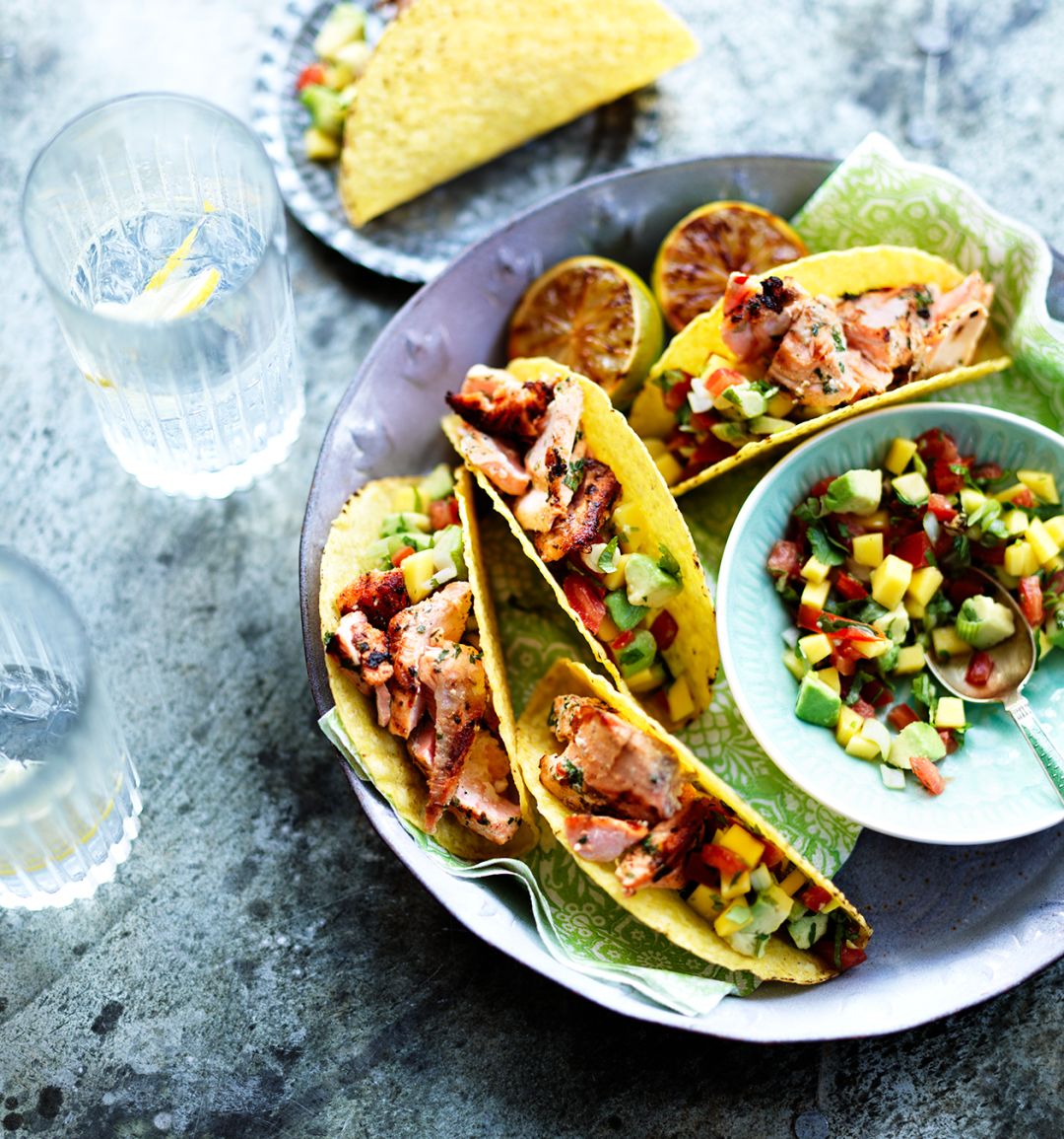 Gin and tonic salmon tacos
