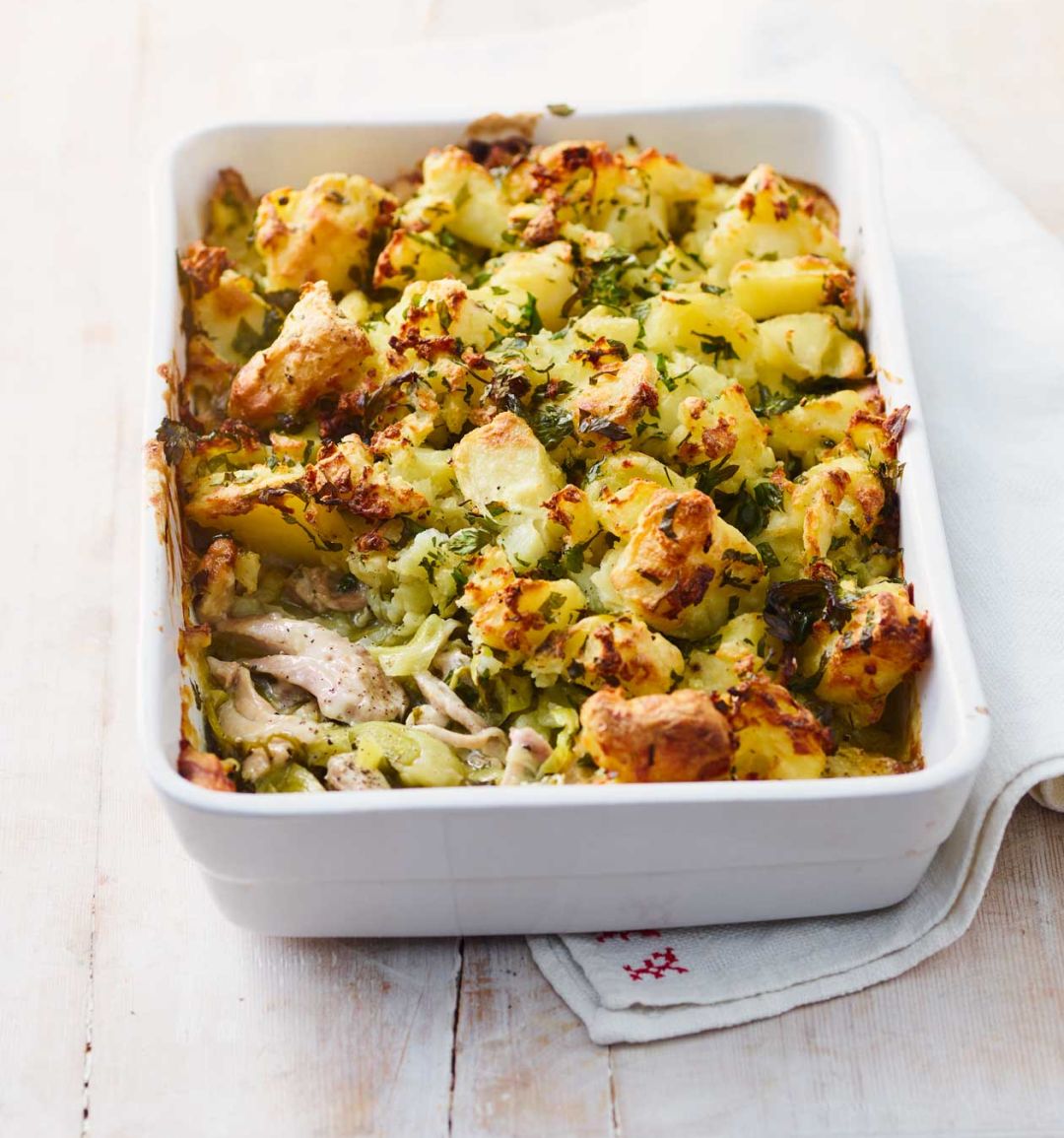 Chicken and leek pie with crispy potato topping