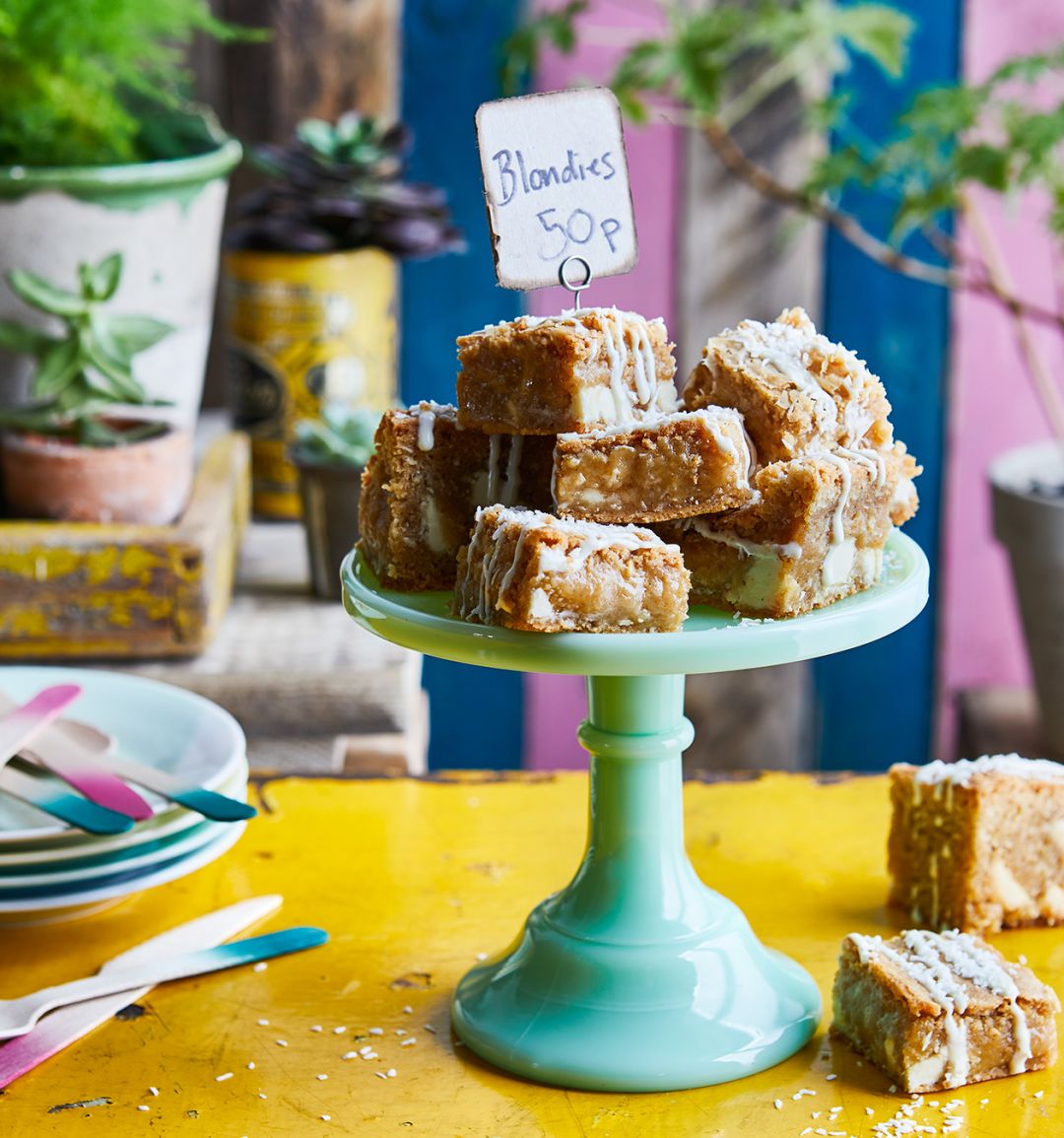 Coconut and white chocolate blondies