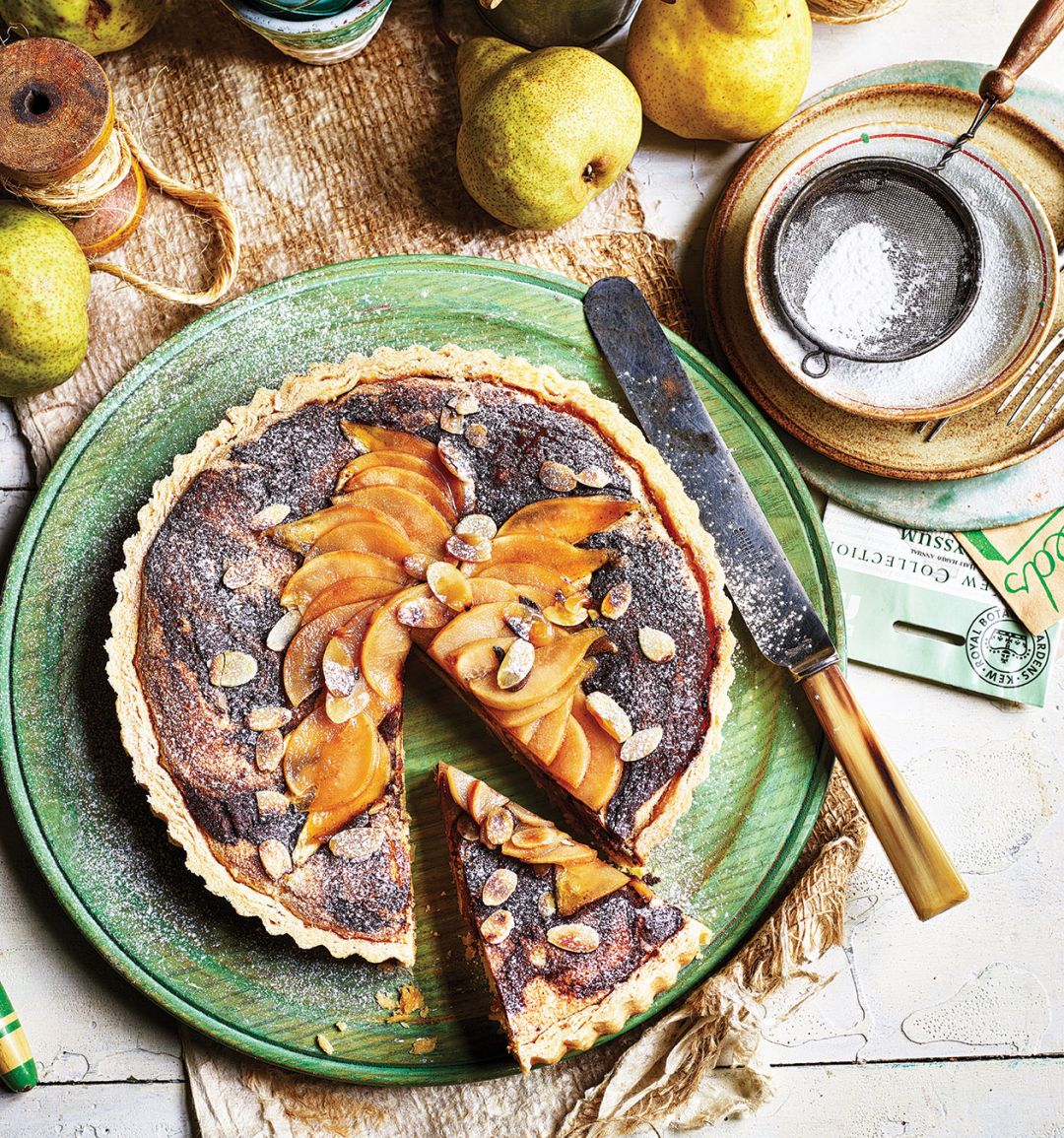 Pear and chocolate Bakewell tart