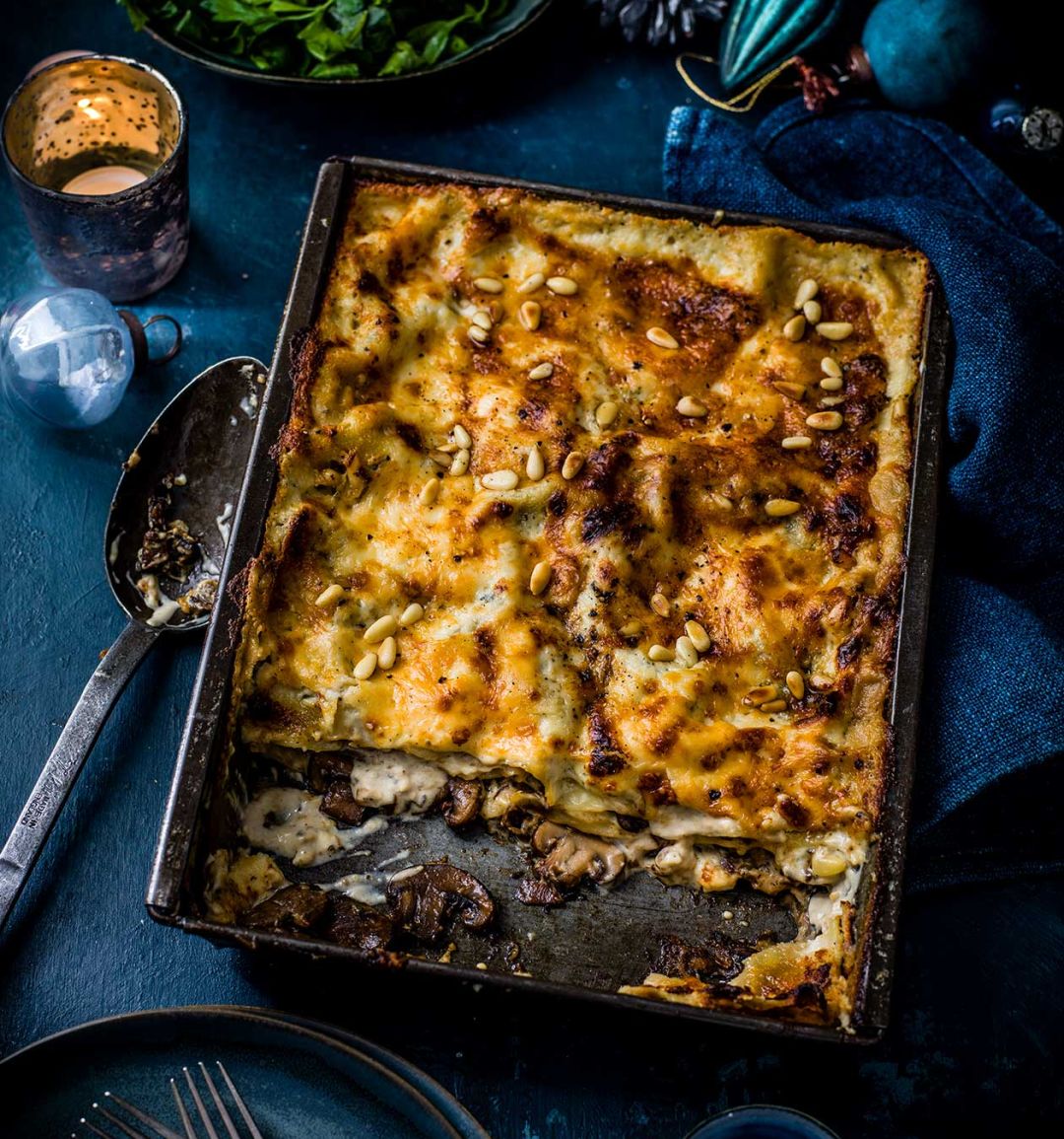 Mushroom and four-cheese lasagne