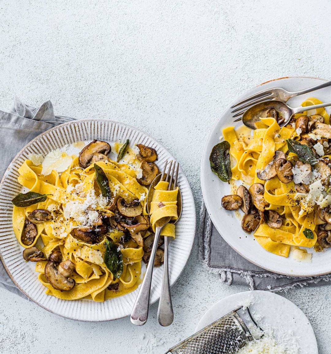 Brown butter mushroom and sage pappardelle 