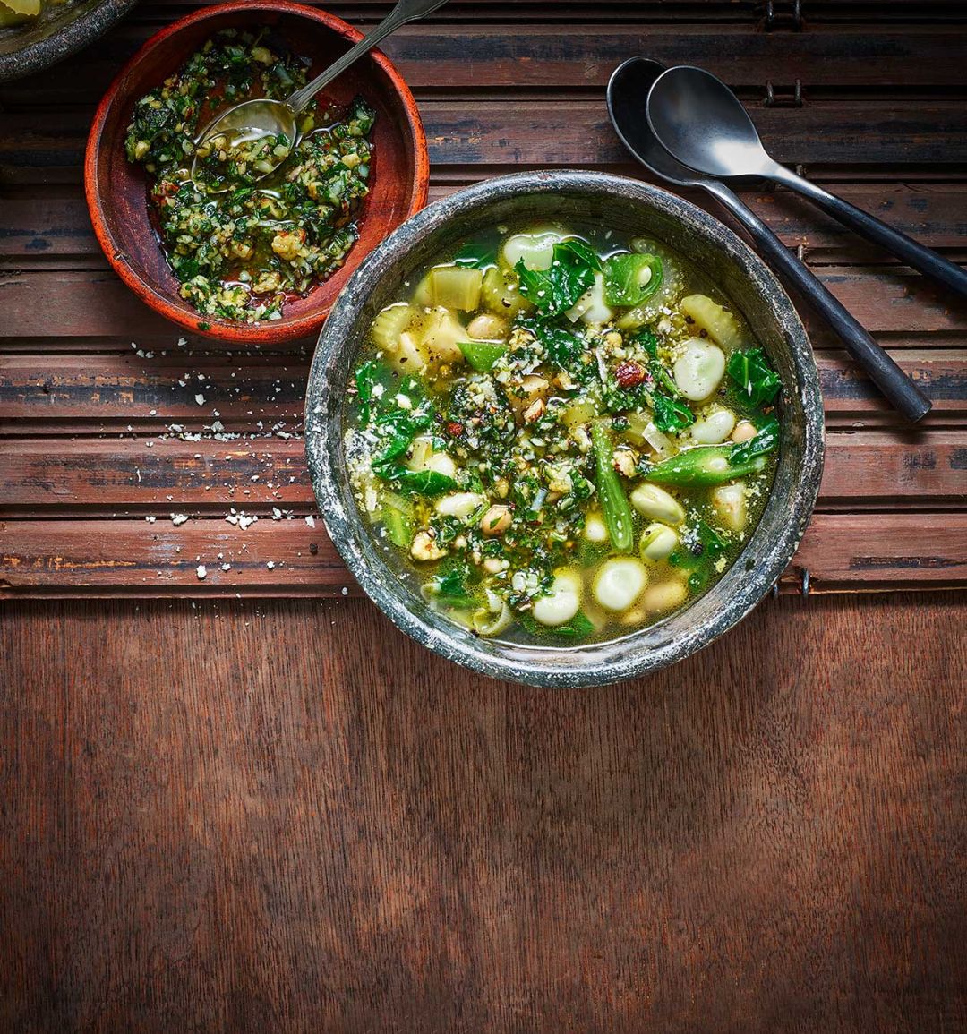3-bean minestrone with mint pesto