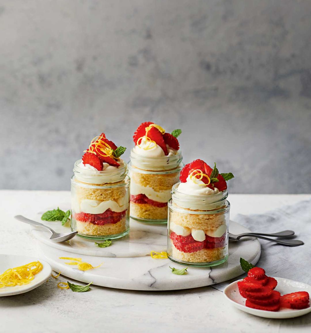 Strawberry jam jar trifles