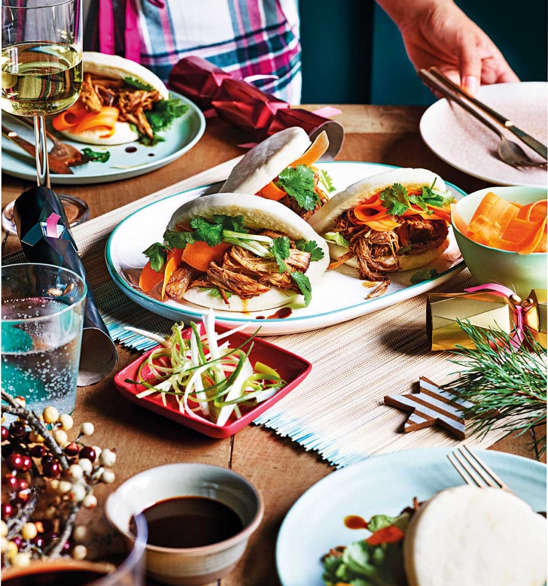 Spiced pork bao buns and homemade pickles