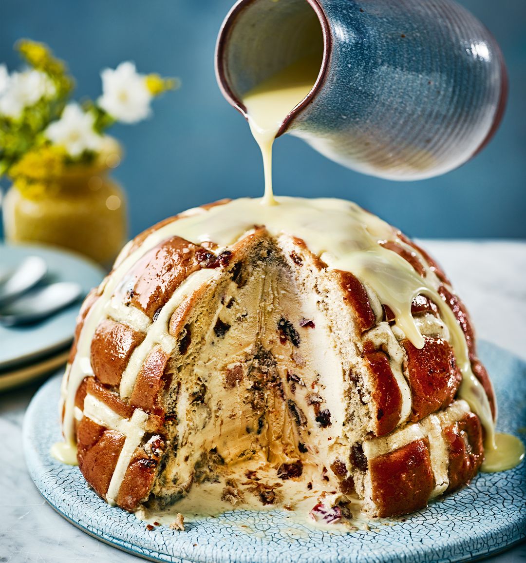 Hot cross bun ice cream bombe