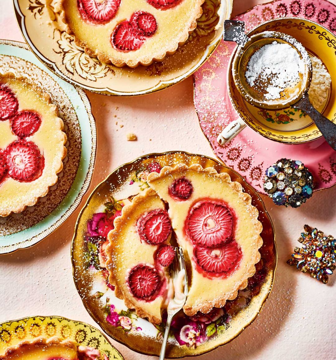 Strawberry custard tarts