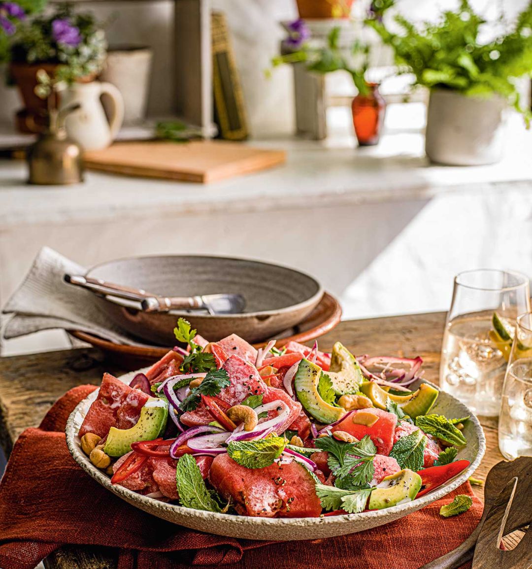 Watermelon and avocado salad with samburu dressing