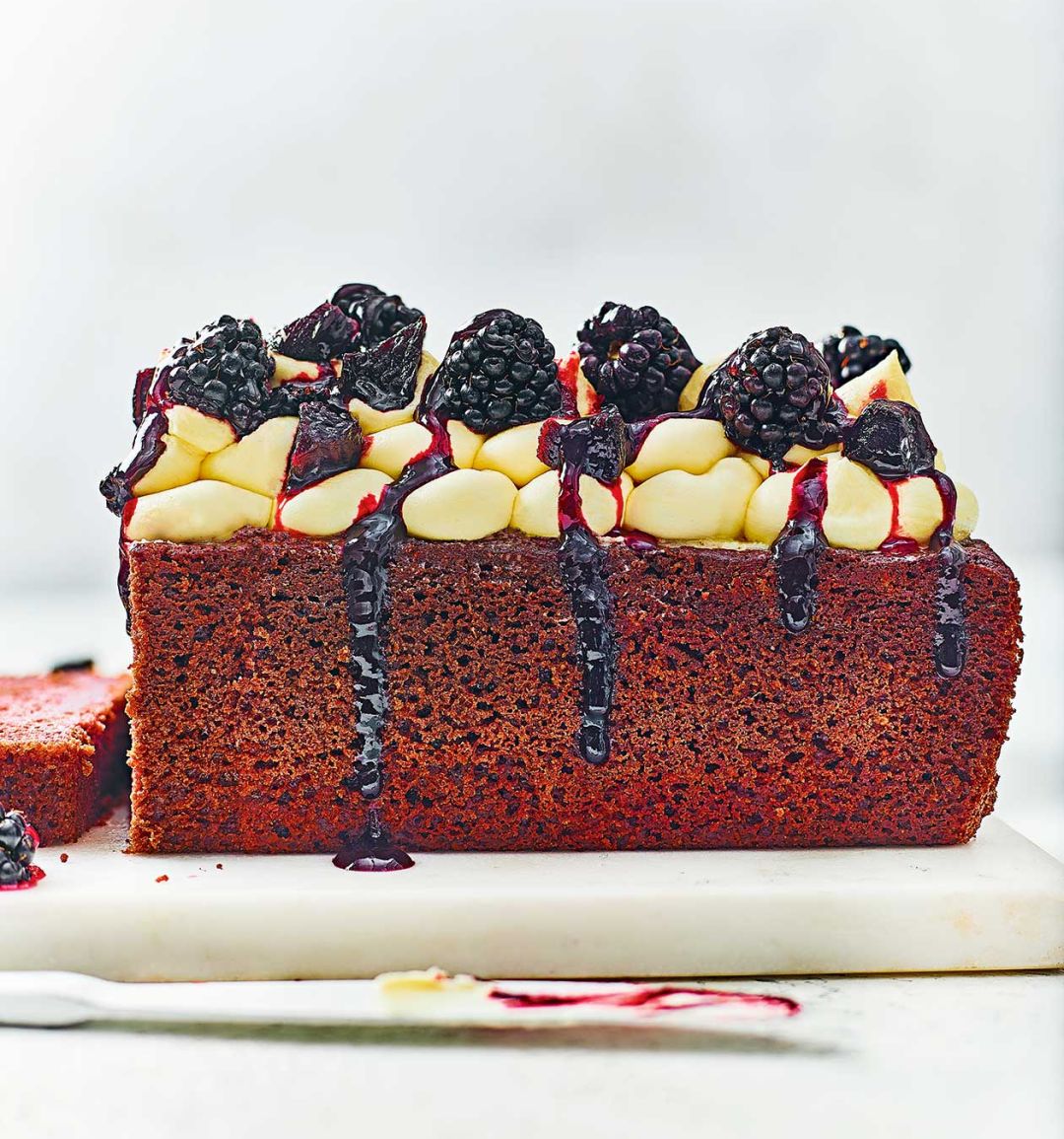 Blackberry red velvet loaf cake