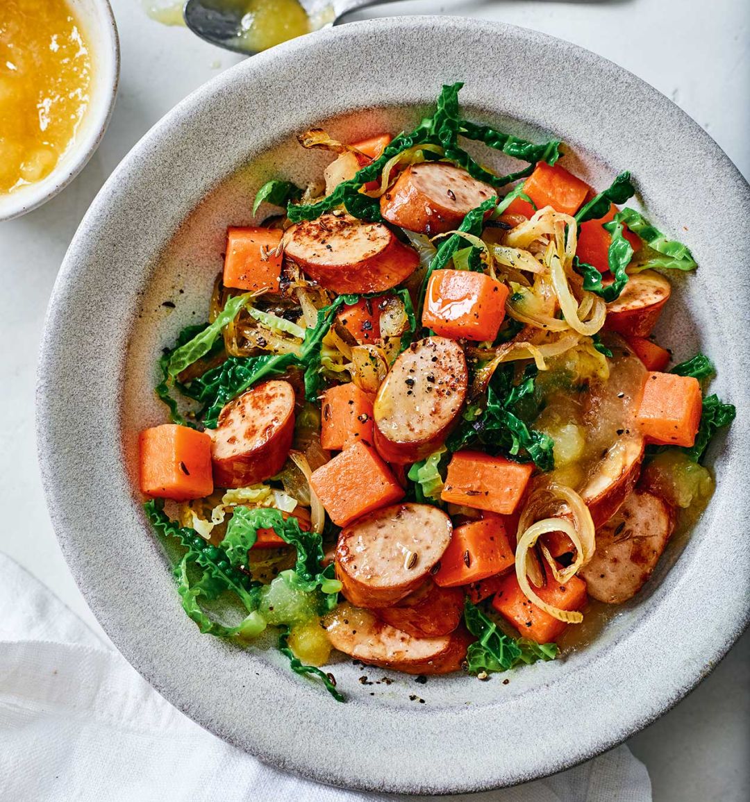 Smoked sausage and cabbage sauté