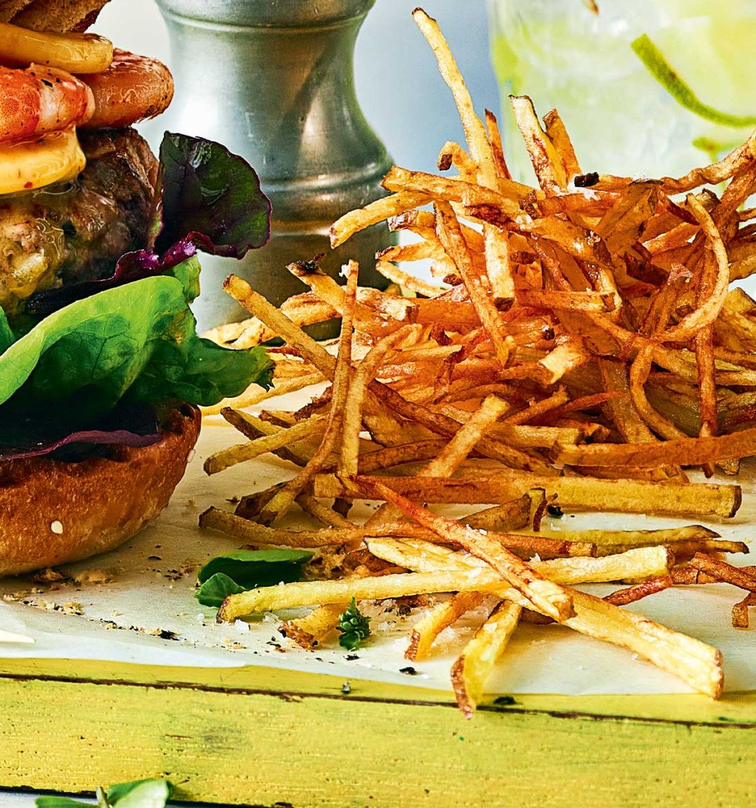 Garlicky matchstick fries with mustard mayo