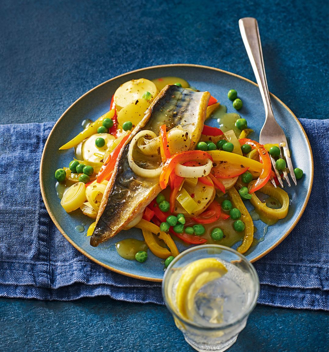 Mackerel with braised veg