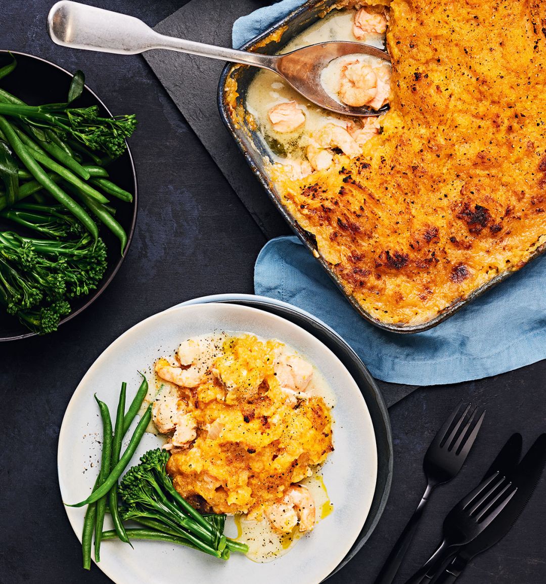Root vegetable and coconut fish pie