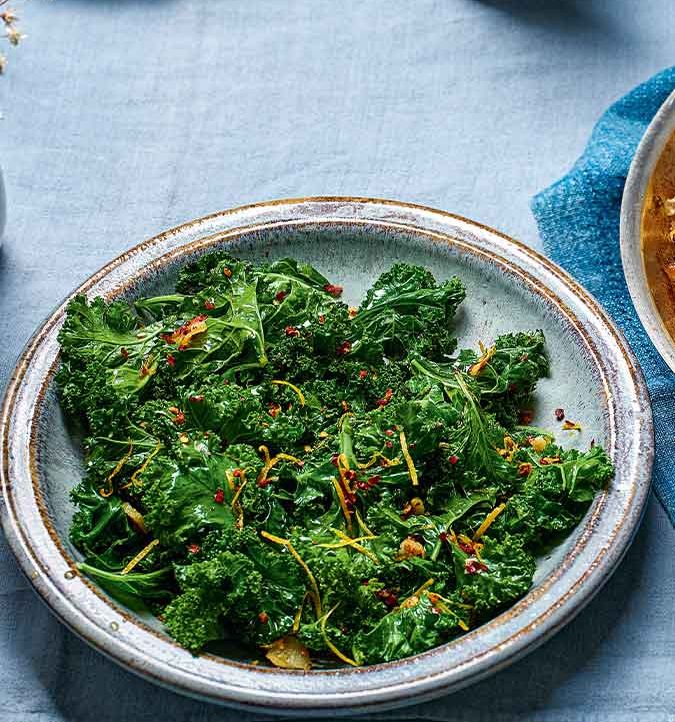 Sautéed kale with garlic, chilli and lemon