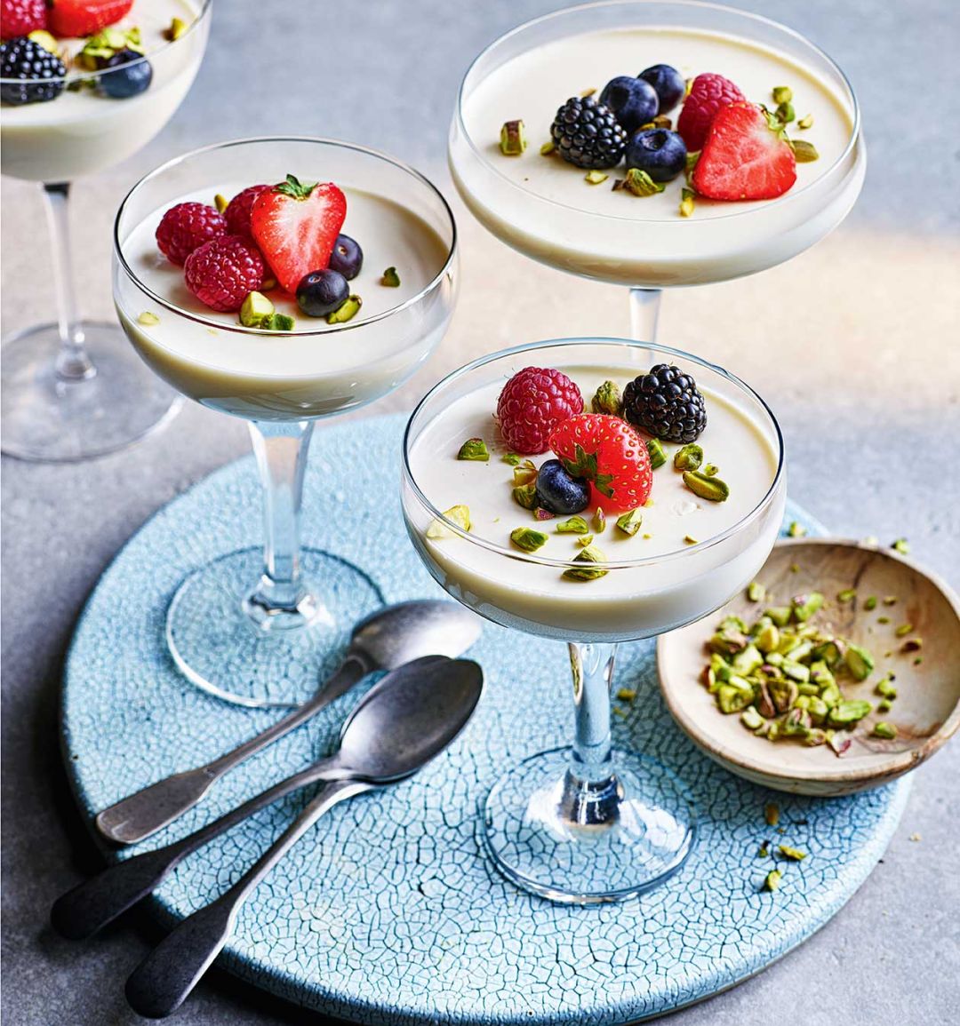 Cardamom panna cotta with summer berries