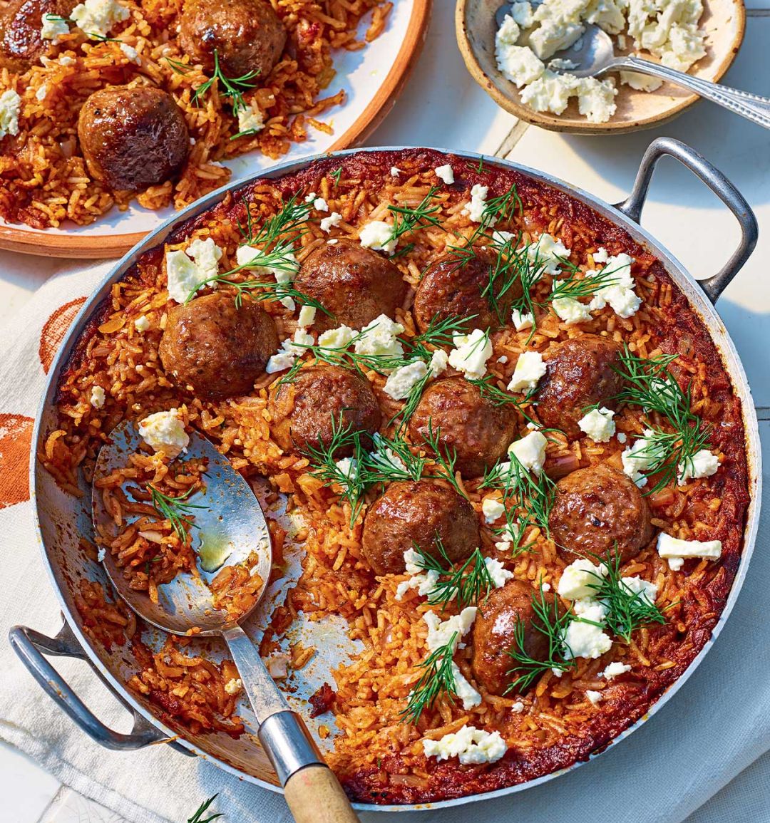 Greek-ish meatball baked rice