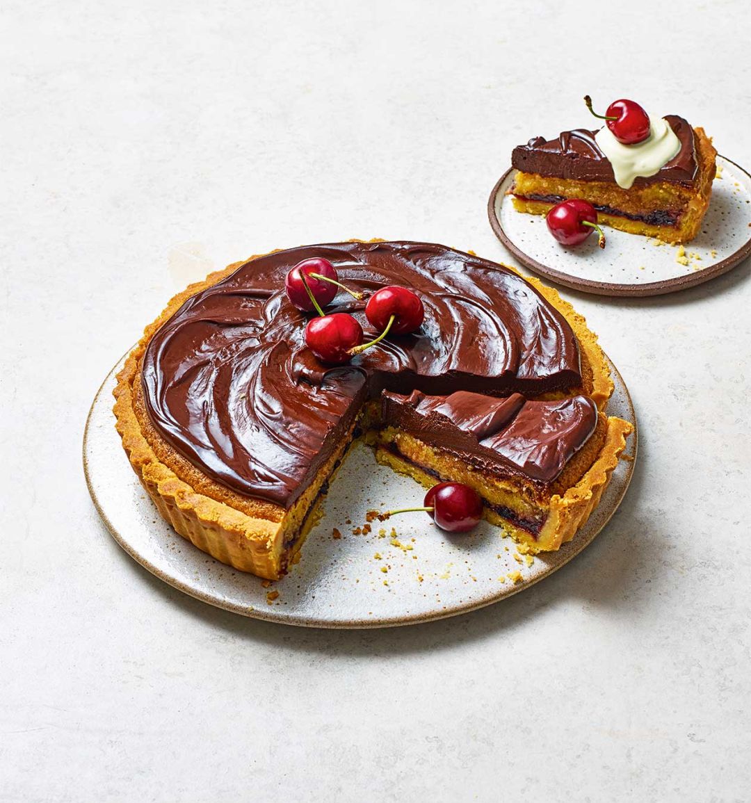 Almond, cherry and chocolate tart