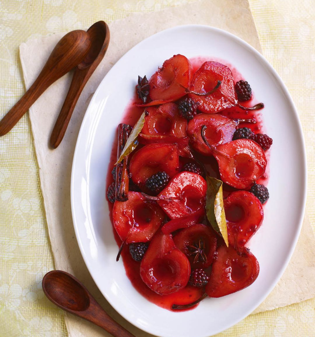 Roast pears with star anise, blackberries and lemon