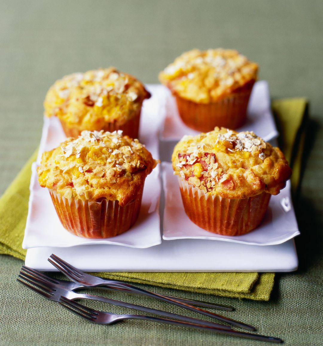 Chorizo, sweetcorn and tomato muffins