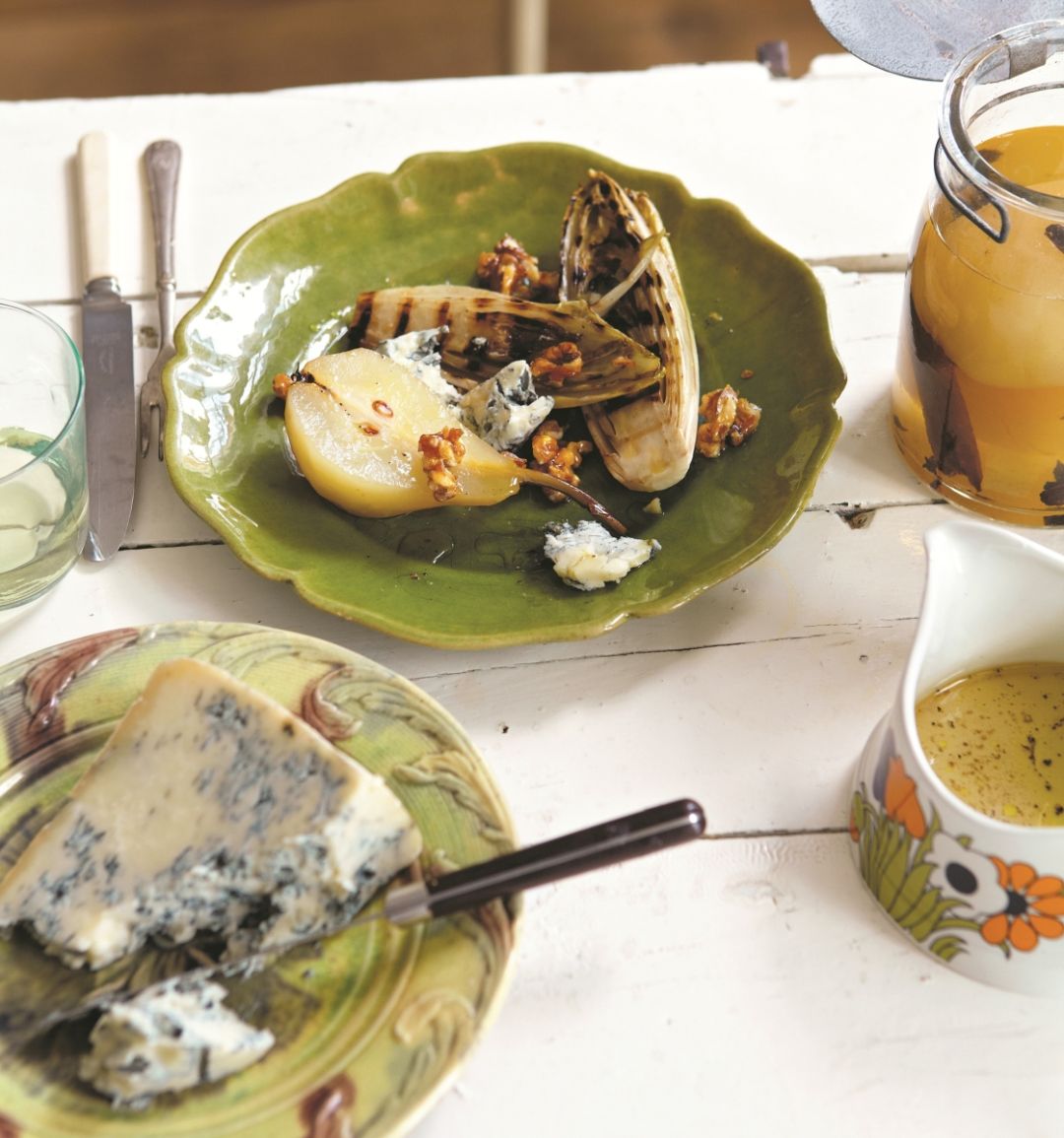 Chicory, pickled pear, Gorgonzola and walnuts