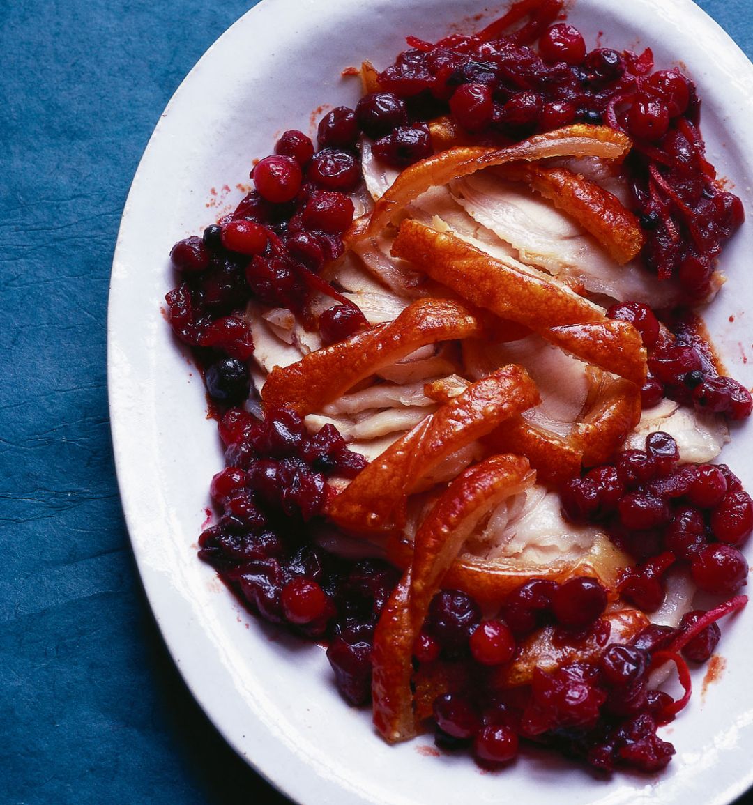Roast loin of pork with cranberry orange sauce