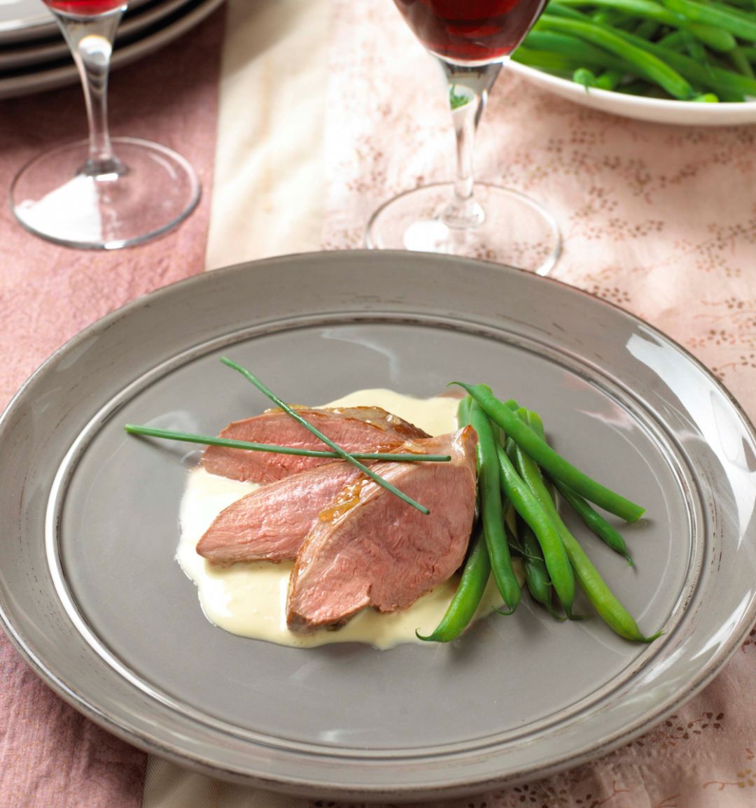 Duck breasts with a piquant lime and ginger sauce