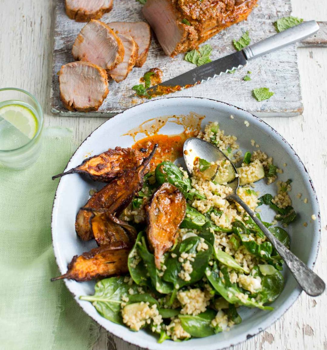 Harissa-lemon pork with bulgur wheat salad