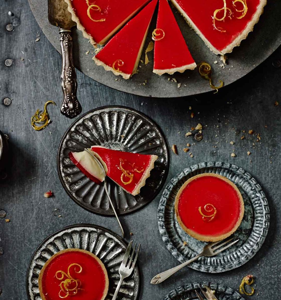 Lemon posset and raspberry tart