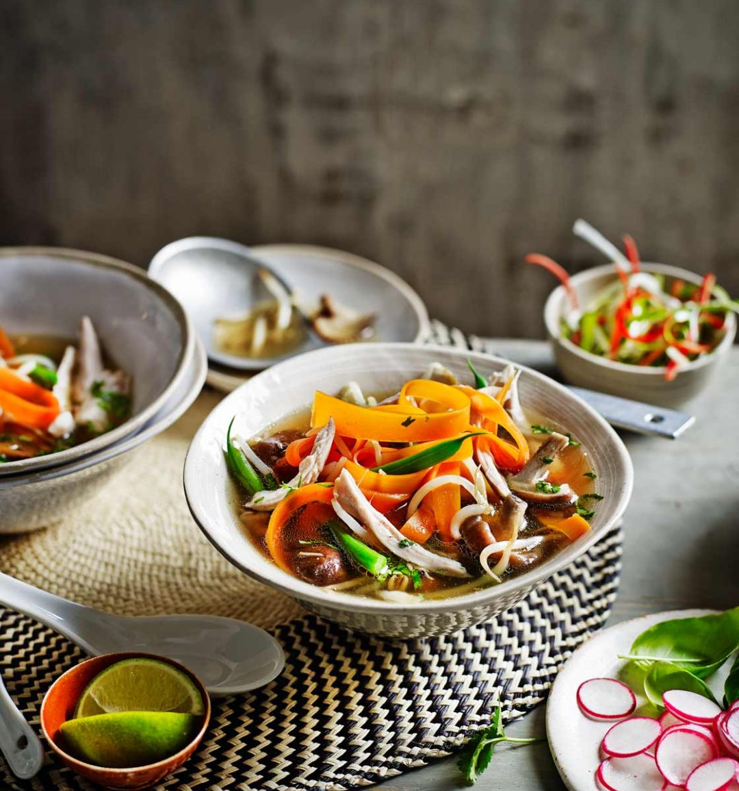 Chicken and mushroom pho with carrot noodles