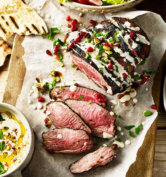 Moroccan lamb with pomegranate, pistachios and fattoush salad 