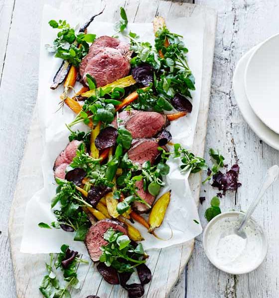 Beef and watercress salad and horseradish dressing