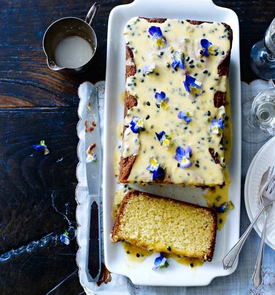 White chocolate loaf cake with passion fruit drizzle 
