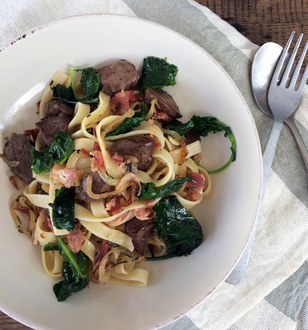 Chicken liver & pancetta tagliatelle with kale