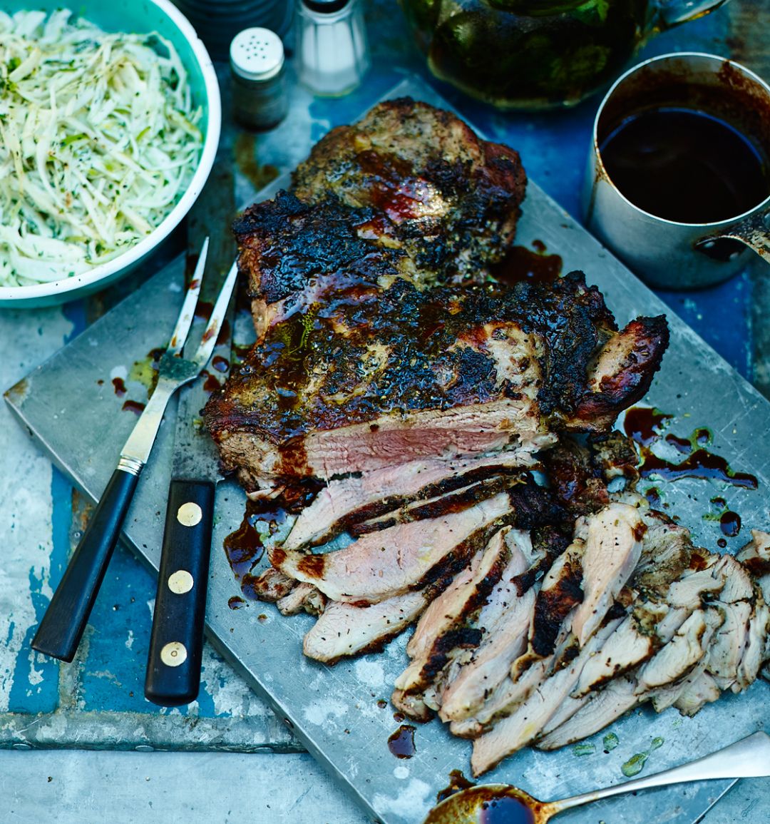 Butterflied lamb with Kentucky mop sauce   