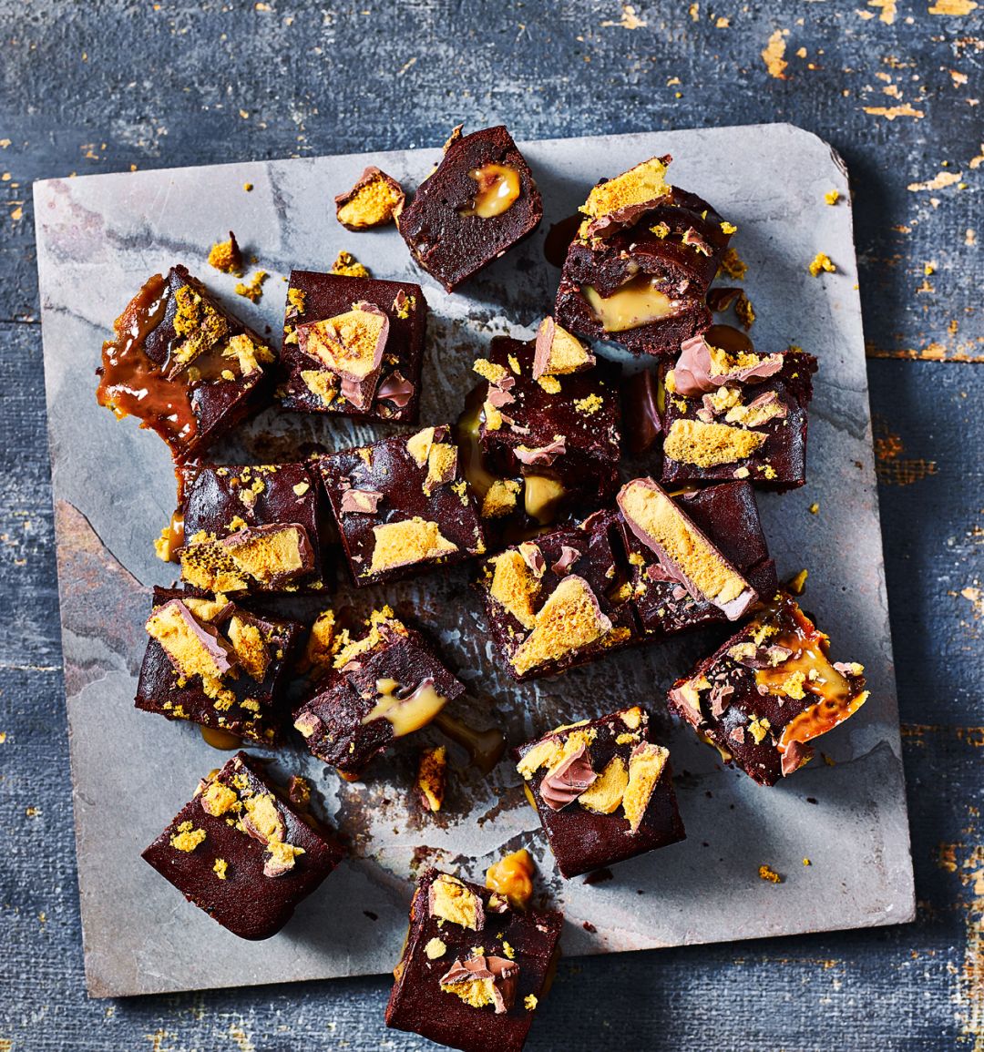 Crunchie bar and salted caramel brownies
