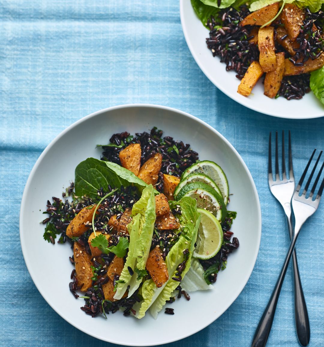 Butternut squash and black rice bowl