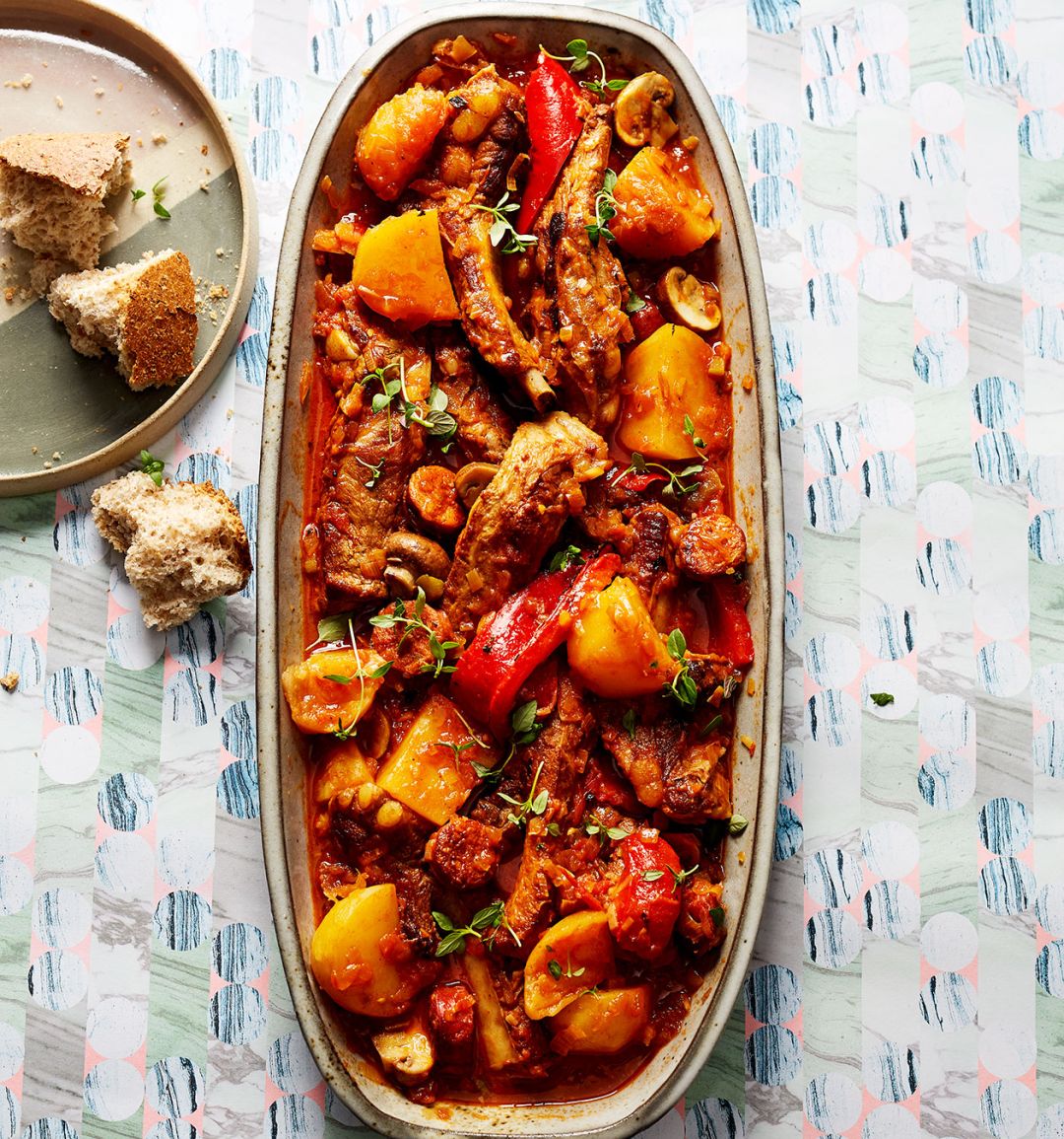 Riojan pork, chorizo and potato pot