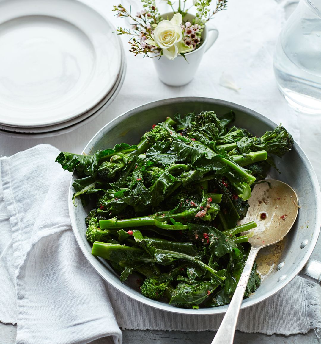 Purple sprouting broccoli with anchovy butter