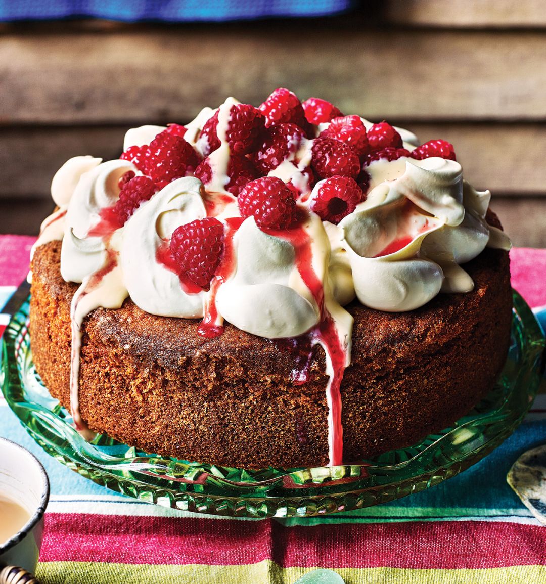 Raspberry and custard poke cake