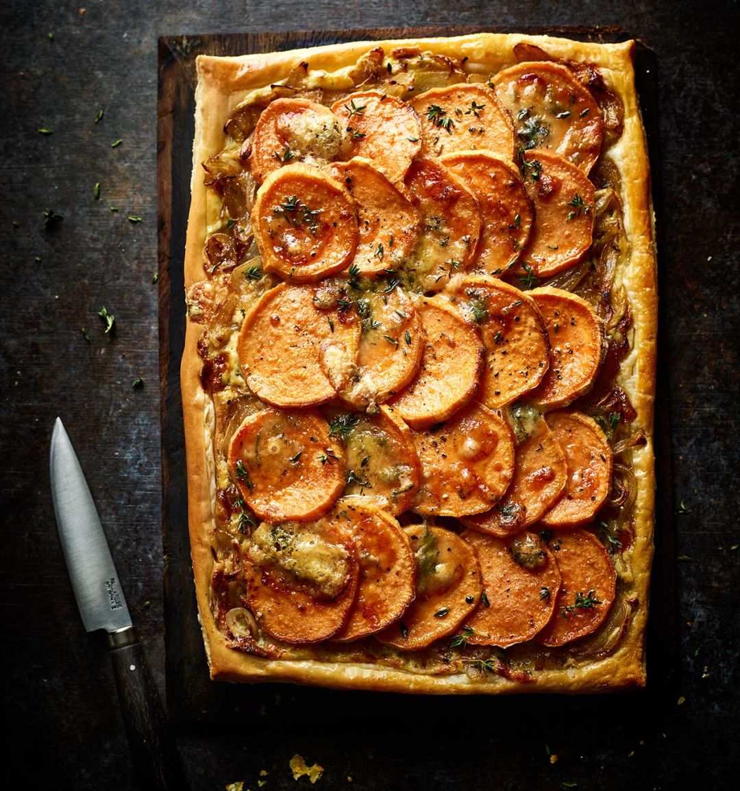 Sweet potato and Stilton tart