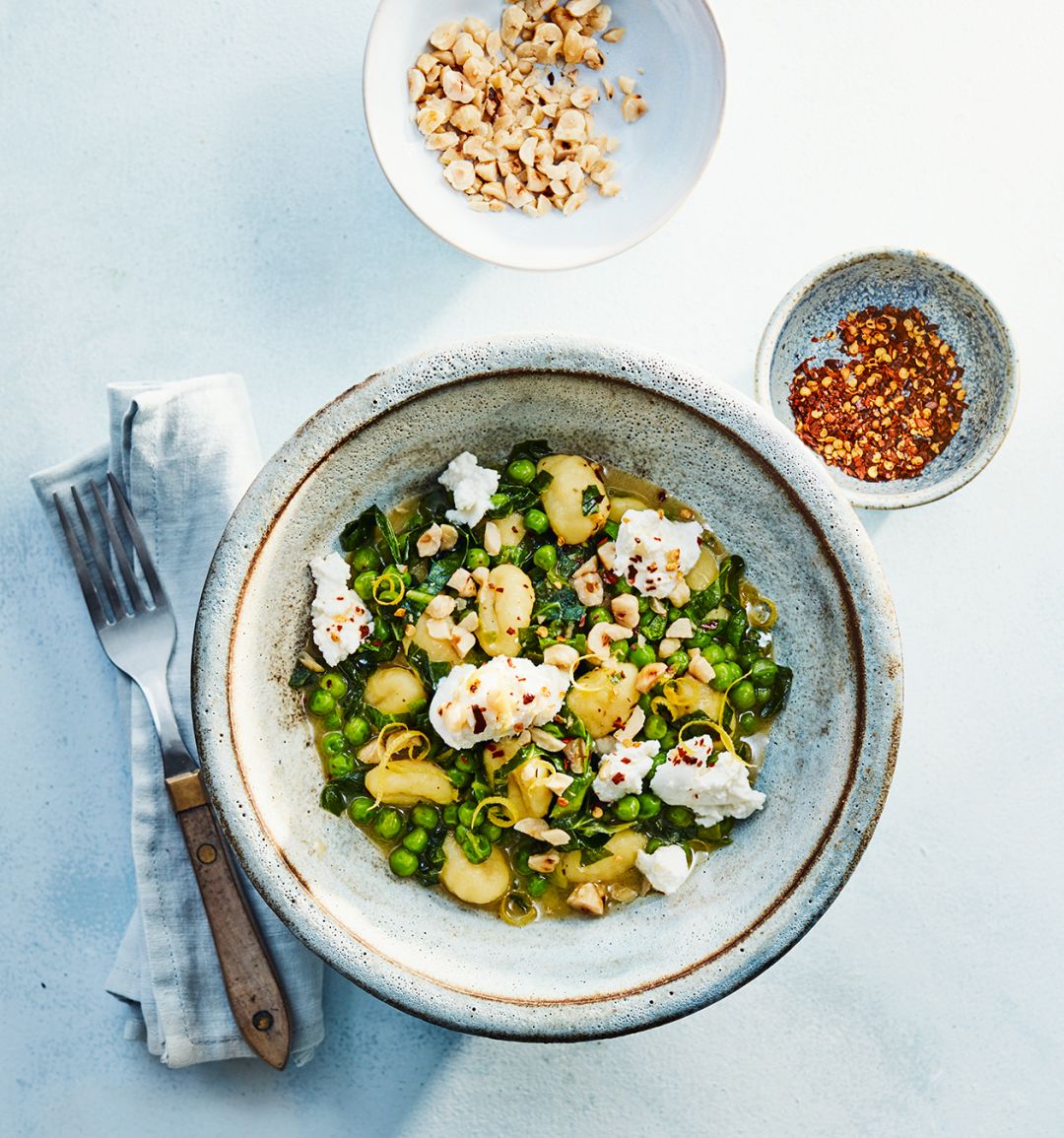 Pea and ricotta gnocchi bowl