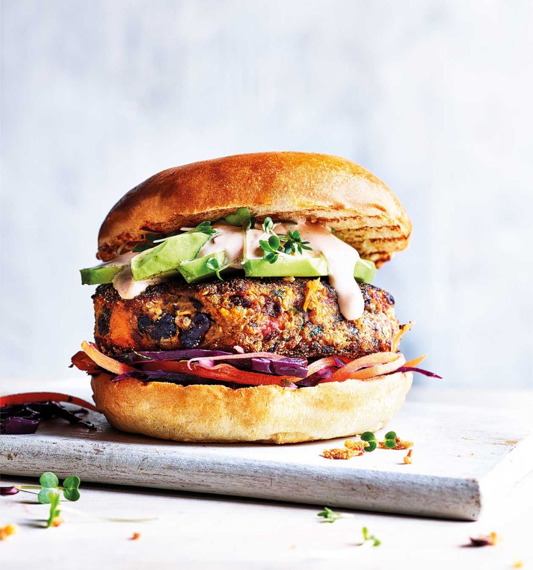 Smoky black bean and sweet potato vegan burgers