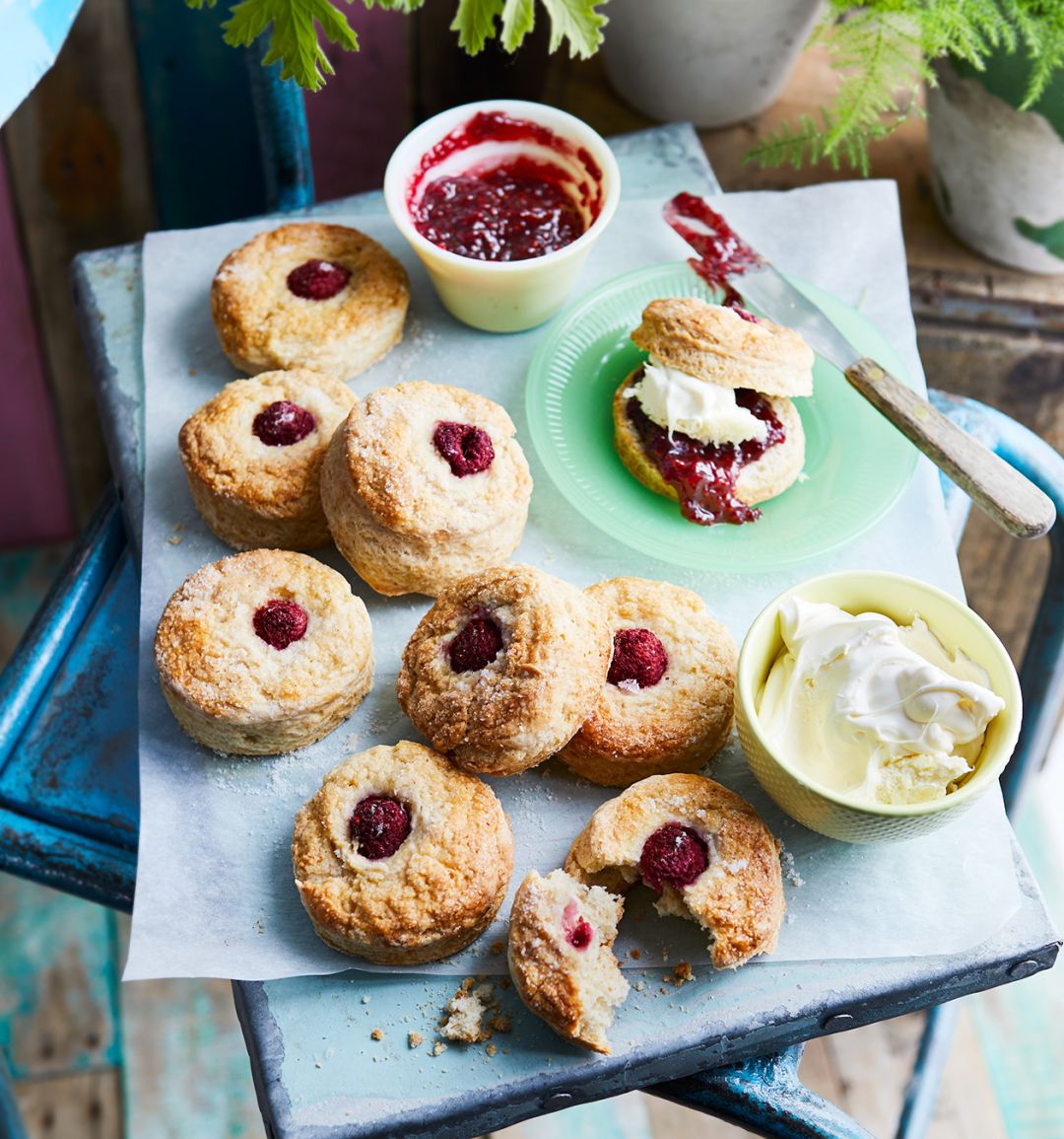 Double raspberry and clotted cream scones