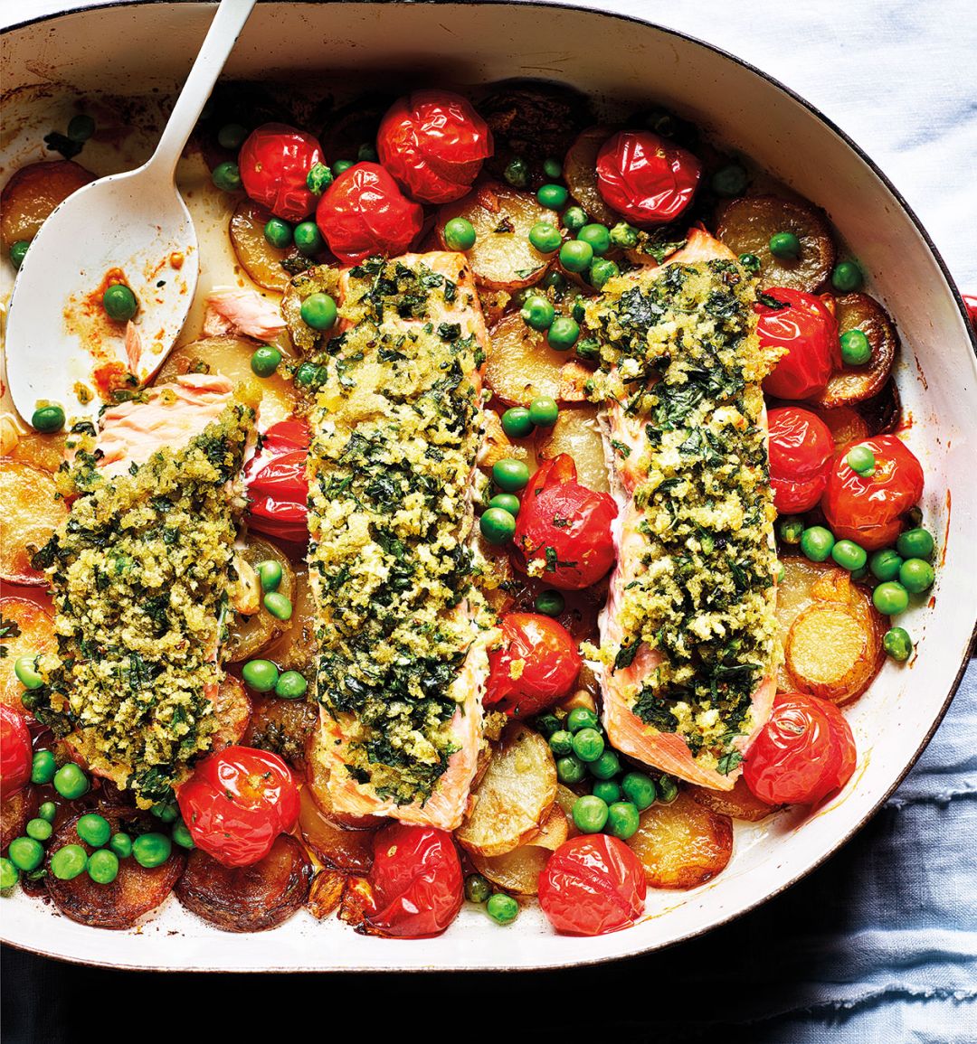 Jalapeno-crusted salmon traybake